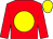 Red body, yellow disc, red arms, yellow cap
